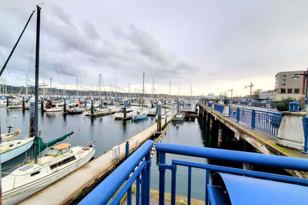 A view of the marina from Anthony's at Sinclair Inlet in Bremerton, Washington