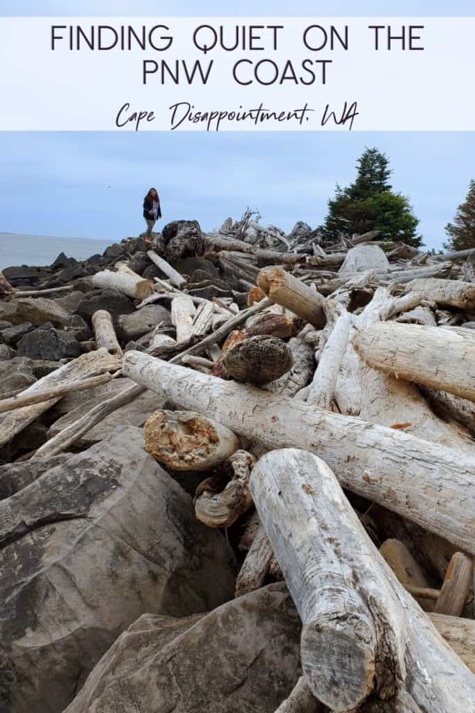Cape Disappointment State Park | PNW Travel Girl Driftwood piled up on Waikiki Beach at Cape Disappointment State Park.