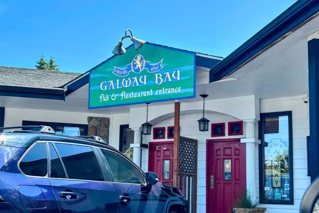 Galway Bay Irish Pub Entrance Ocean Shores Washington The colorful green and blue outdoor sign for Galway Bay Irish Pub and Restaurant entrance in Ocean Shores WA.