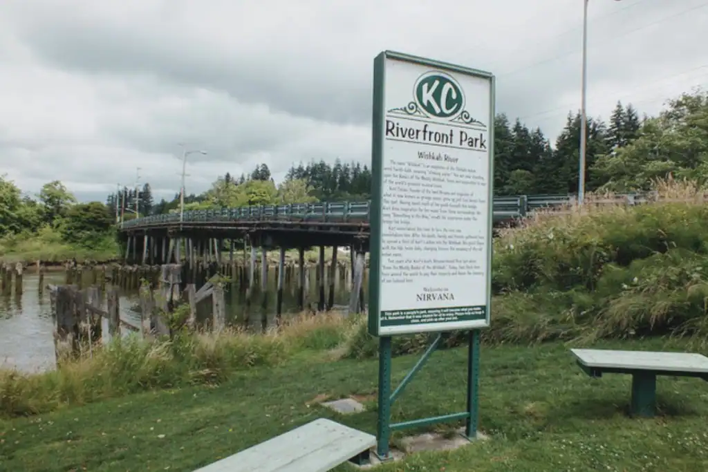 Kurt Cobain Memorial Park Entrance Sign 10 Years Ago The official large entrance sign for Kurt Cobain Memorial Park in Aberdeen Washington showing a portrait of Kurt Cobain as it appeared 2016
