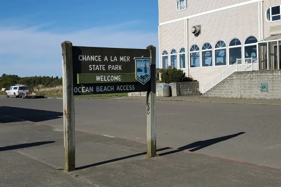 Chance A La Mer State Park beach access sign in Ocean Shores, Washington