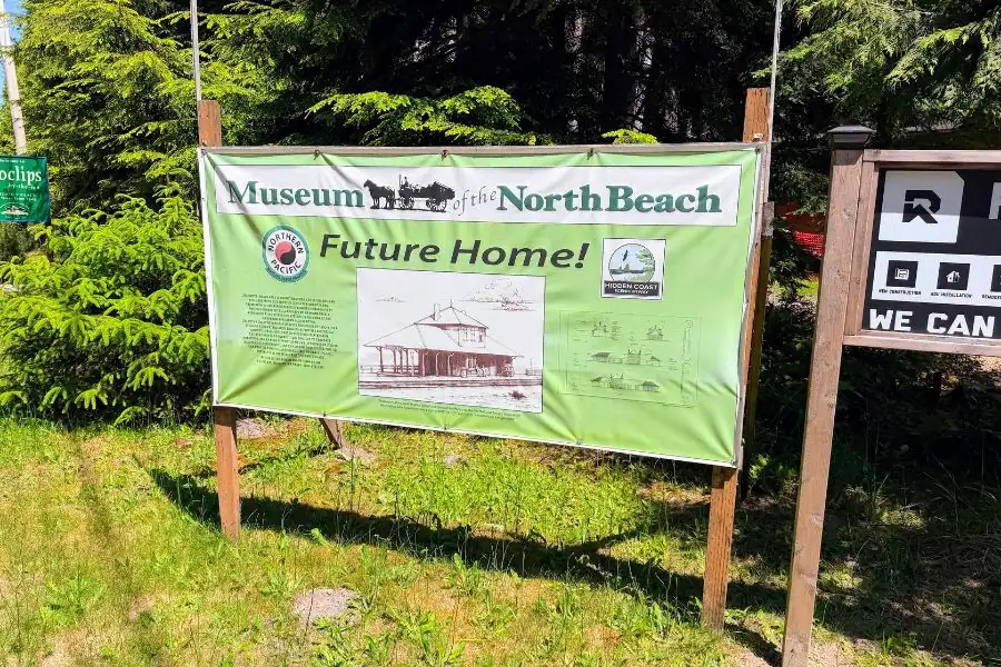 Sign marking the future home of the Museum of the North Beach in Moclips, Washington.