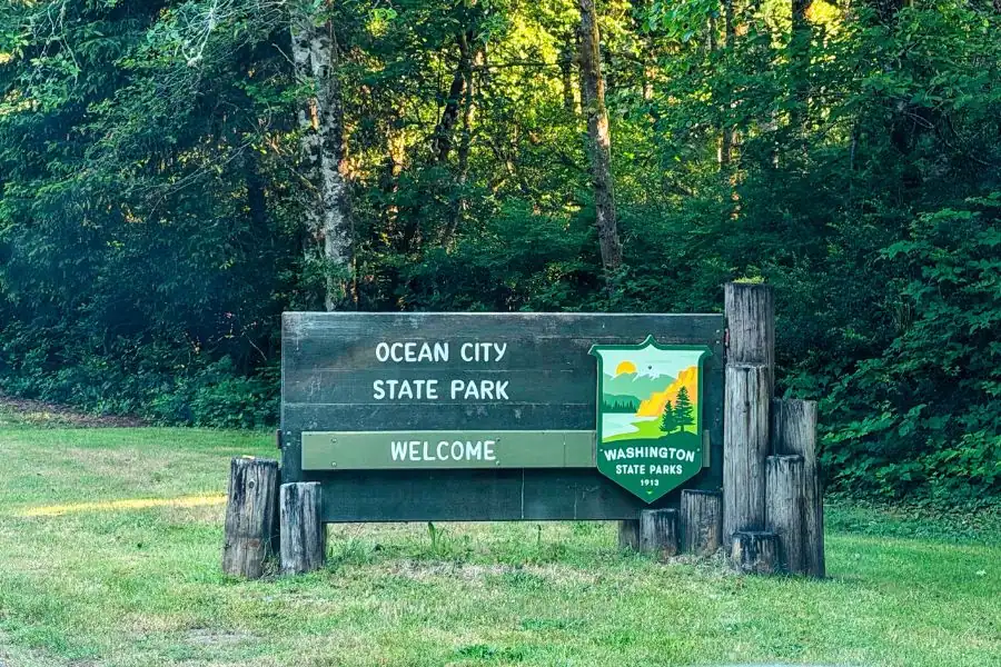 Ocean City State Park entrance sign near Ocean Shores, Washington